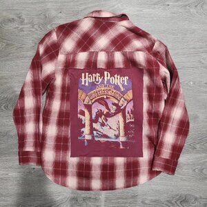 Harry Potter and the Sorcerer's Stone Book Cover Upcycled Tee Flannel Shirt